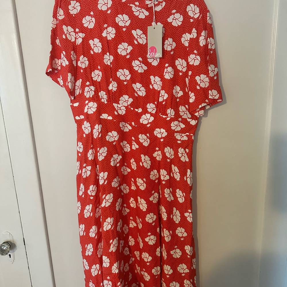 Boden Red and White Floral Midi Dress